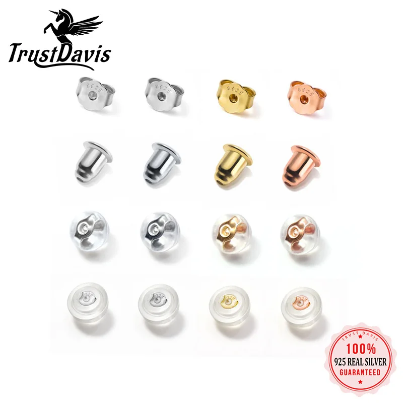 Trustdavis Real 925 Sterling Silver Silicone Ear Plug Earplugs Stud Earring DB1249