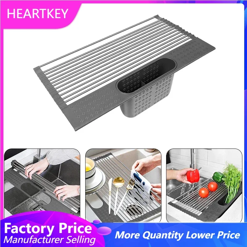 

Drainer Rack Multipurpose Large Dish Drainer Rack Kitchen Tools Over The Sink Roll Up Dish Drying Rack