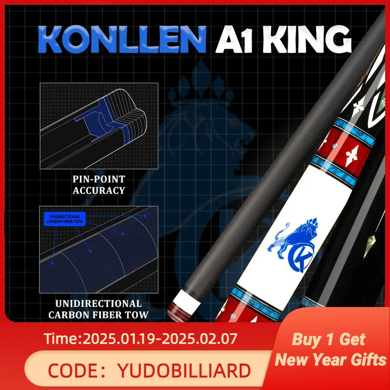 KONLLEN Cue Carbon Fiber Carom Billiard Cue 12mm 142 cm Libre Cue 3-Cushion Billiards Cue For Carom Cue Professional Carom Stick