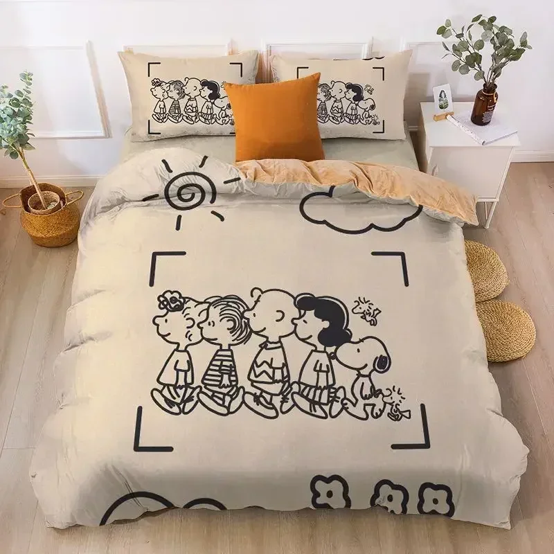 Cute Snoopy winter new creative cartoon pattern stampa lenzuolo in velluto di cristallo caldo addensato e copripiumino set di tre pezzi