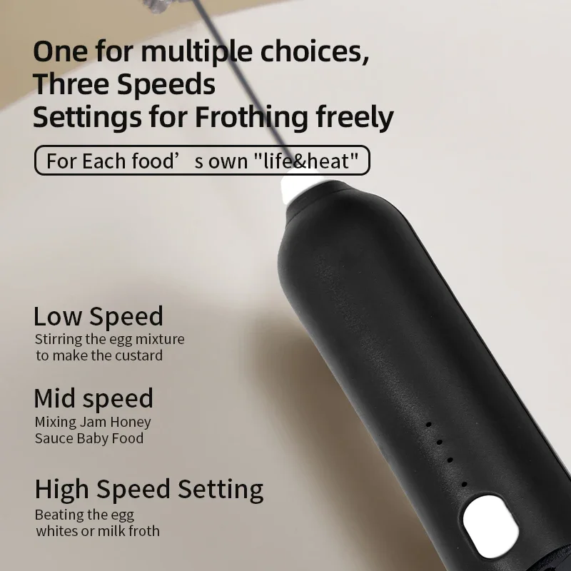 2 In 1 Frotherนมไฟฟ้า + ไข่Beaterไร้สายType-Cชาร์จ 3 ความเร็วMini HandheldโฟมMakerกาแฟปัดเครื่องมือทําอาหาร