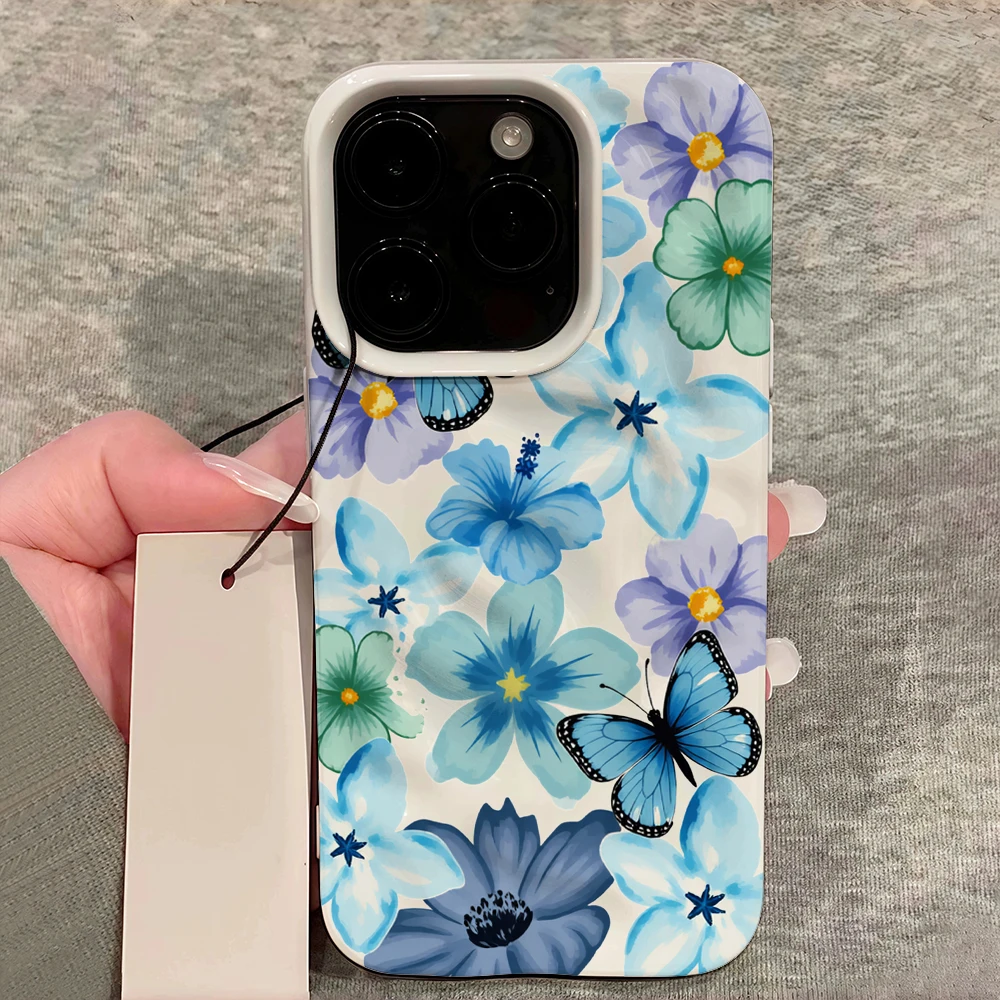 Frühlings-Schmetterlings-Blumen-INS-Handyhülle für iPhone 17 16 15 14 13 12 11 Pro Max 14 Plus 17Air Falten-Wellen-Soft-Silikon-Cover – Detail 12