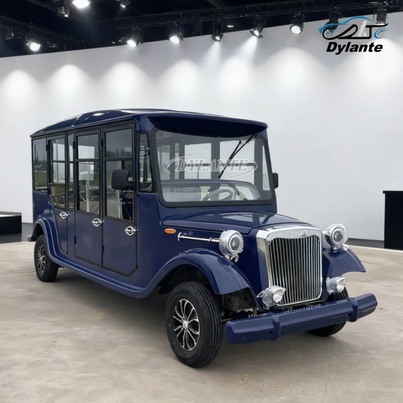 الاقتصاد الفاخر 11 مقاعد الرجعية العتيقة الكلاسيكية عربة جولف كهربائية 5000 واط موتور الكهربائية لمشاهدة معالم المدينة سيارة لفندق منتجع الزفاف