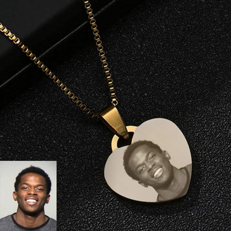 Auxauxme-Custom Engrave Photo Necklace para Homens e Mulheres, Aço Inoxidável, Gravado a Laser, Nome, Data, Logol, Picture Box, Cadeia, Gargantilha Jóias