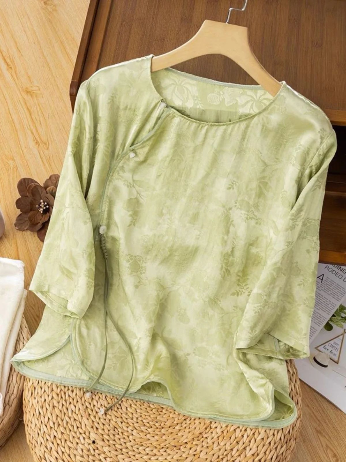 

Новый китайский Sle Light National Trend Silk ort Sve irt женский летний свободный художественный ретро дзен чайная одежда топ