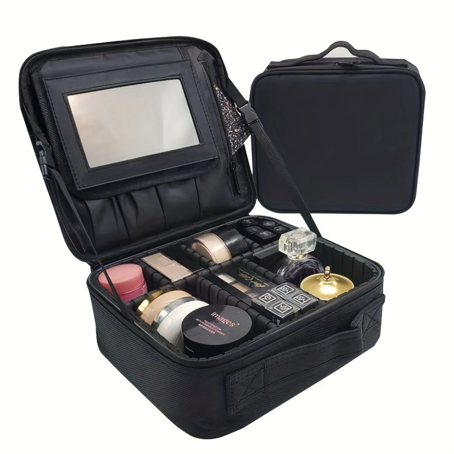 Travel Mini Makeup Bag with Large Capacity, Compact and Portable, Multifunctional Handheld Partition for Organizing Beauty Essen