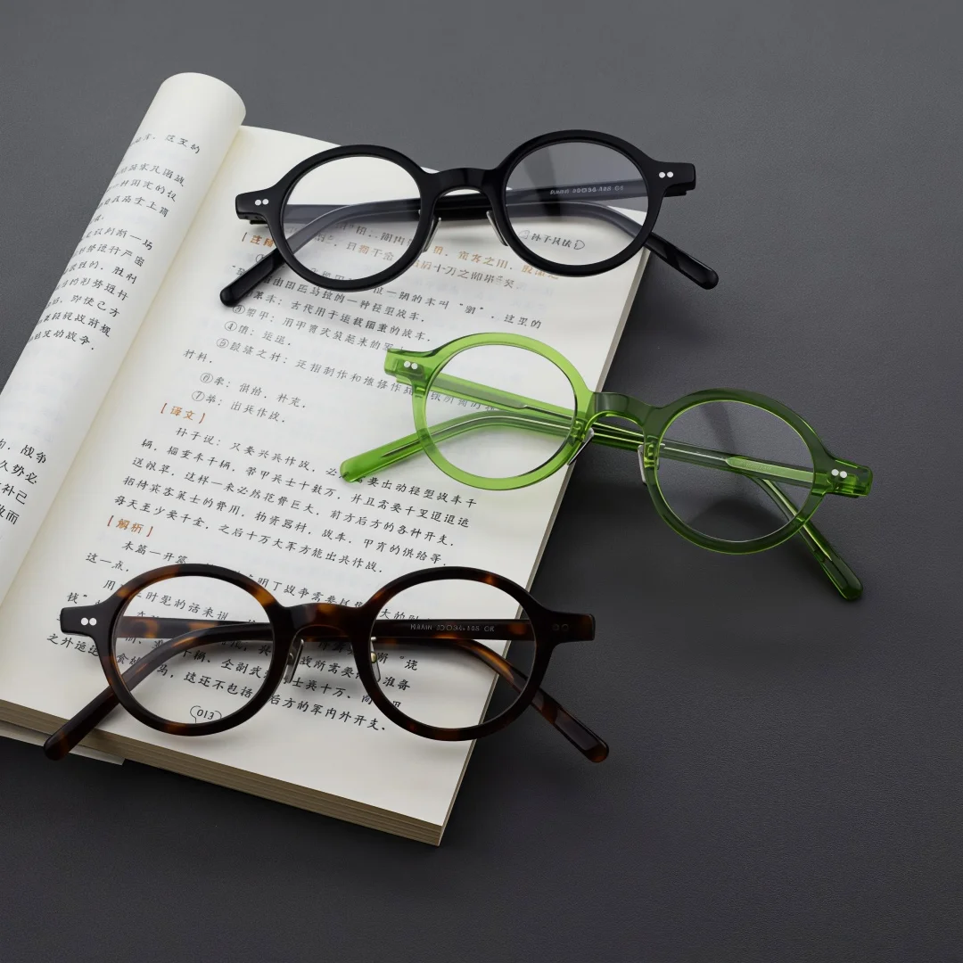 BETSION Vintage Round Handmade Acetate Eyeglasses Frame Men Women Multi-color Full Rim Spectacles Trendy Retro Eyewear