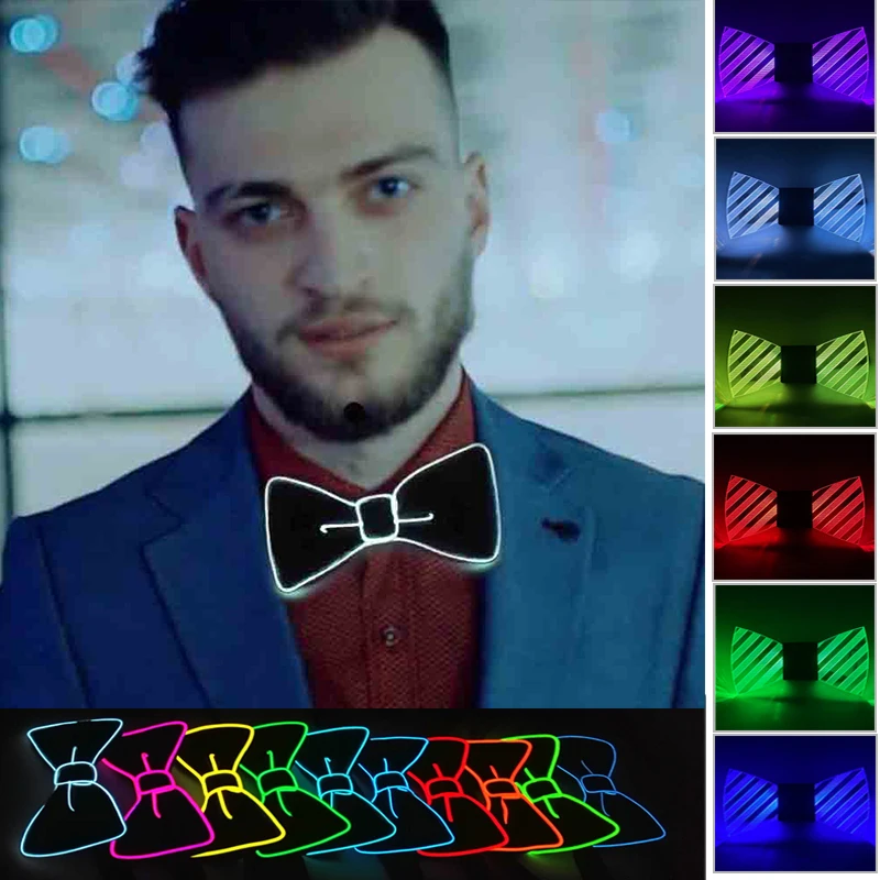 Glowing LED  Men  Women Bow Tie  Party Neon  Fan Luminous On Birthday Music Nightclub Cosplay Costume Decor Accessories