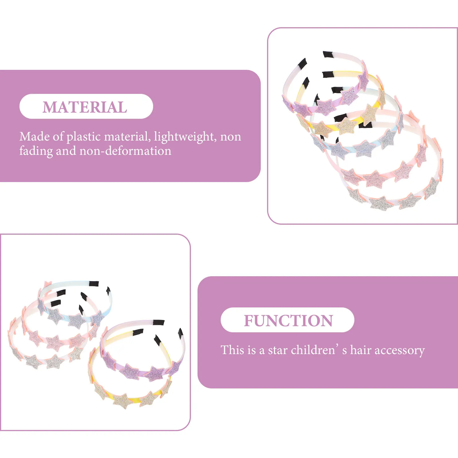 

5 Pcs Star Headband Sparkly Headbands for Girls Hair Accessories Glitter Kids Plastic Sports Child