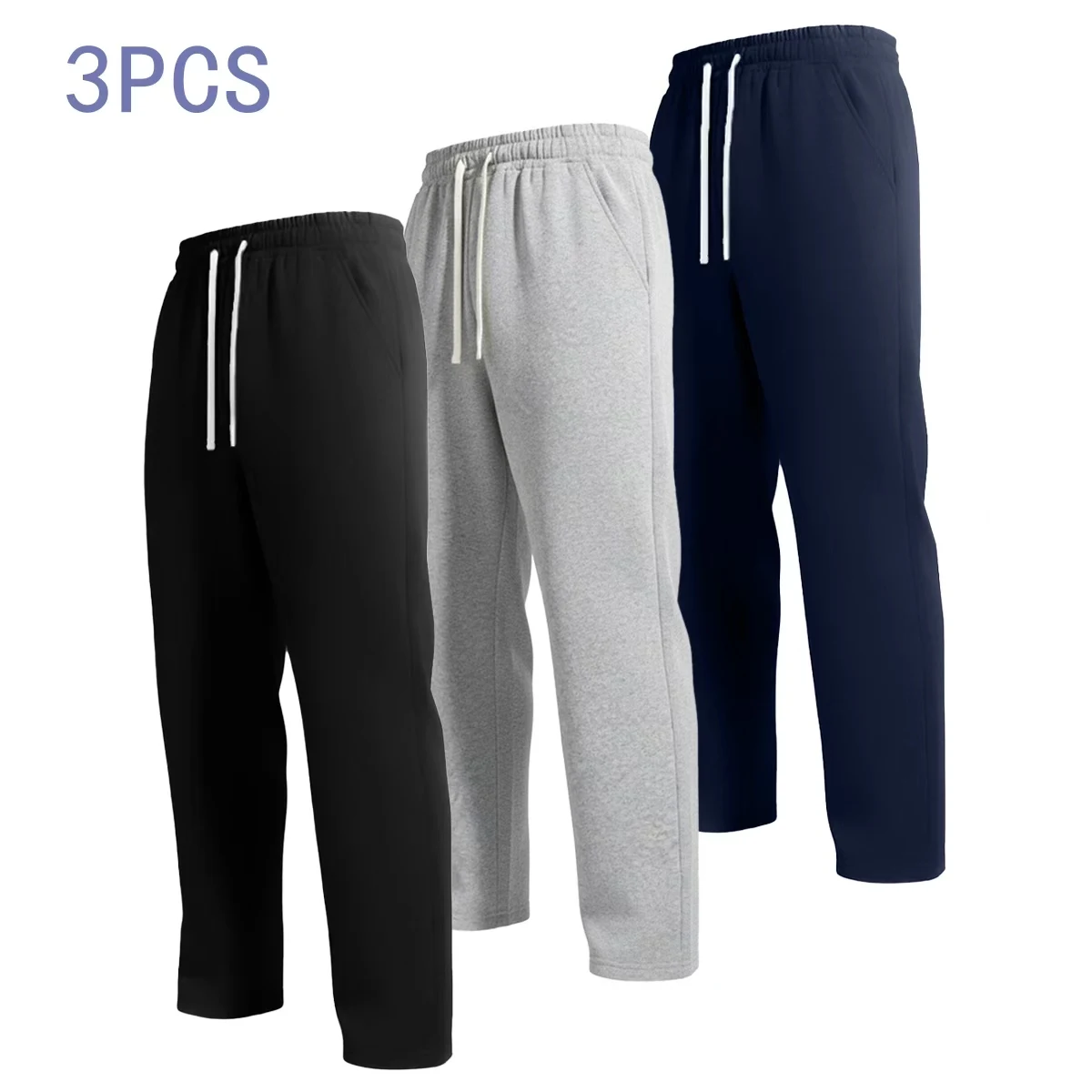 

Men's 3-Pack Sweatpants with Drawstring - Comfortable Casual Lounge Pants for Daily Home Wear & Relaxing