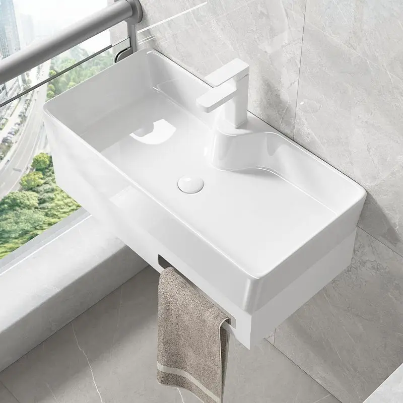 

Simple balcony hanging mini small apartment wash basin integrated ceramic combination bathroom wash simple washbasin