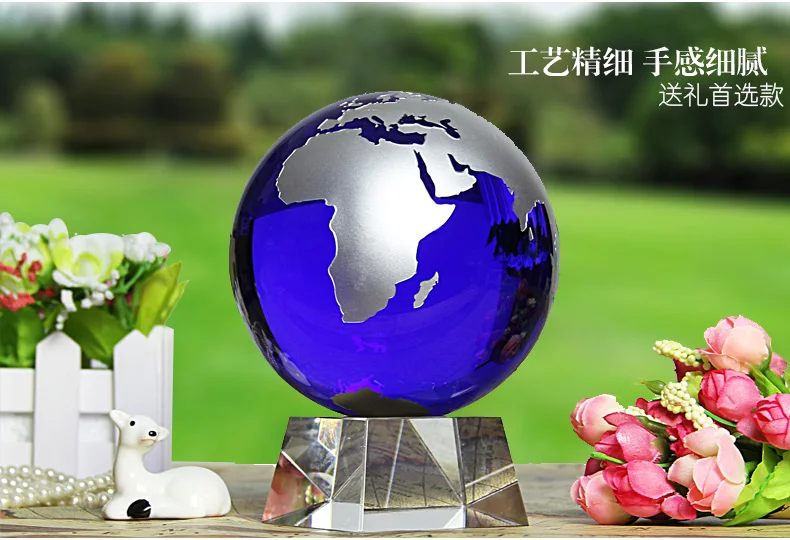 TOP decorative art -office home High grade BLUE crystal the earth ball - BEST business gifts birthday present