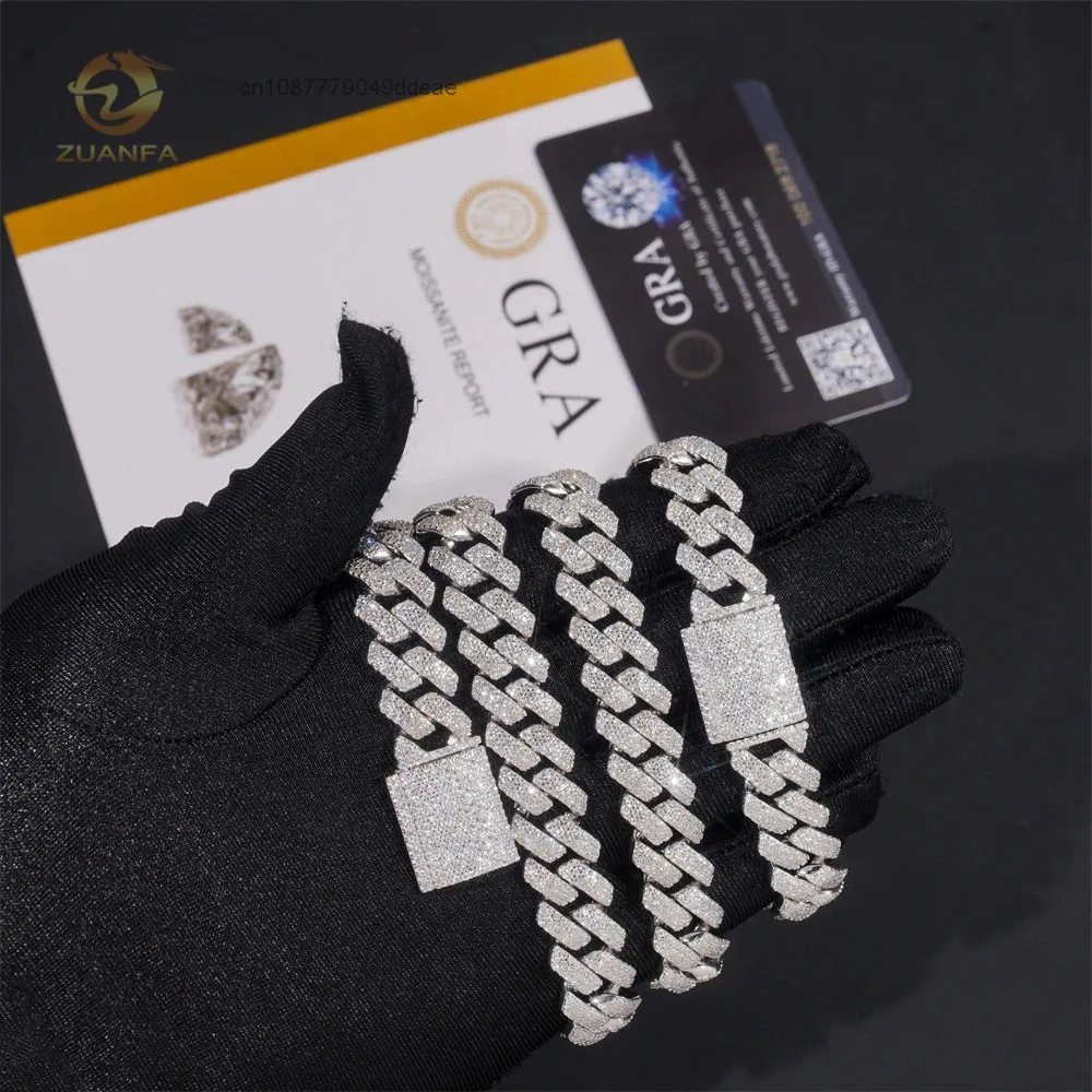 Hop Hip Jewelry 14mm Men Cuban Link Moissanite Diamond 925 Silver Iced Out Hip Hop Chain Rapper Jewelry..