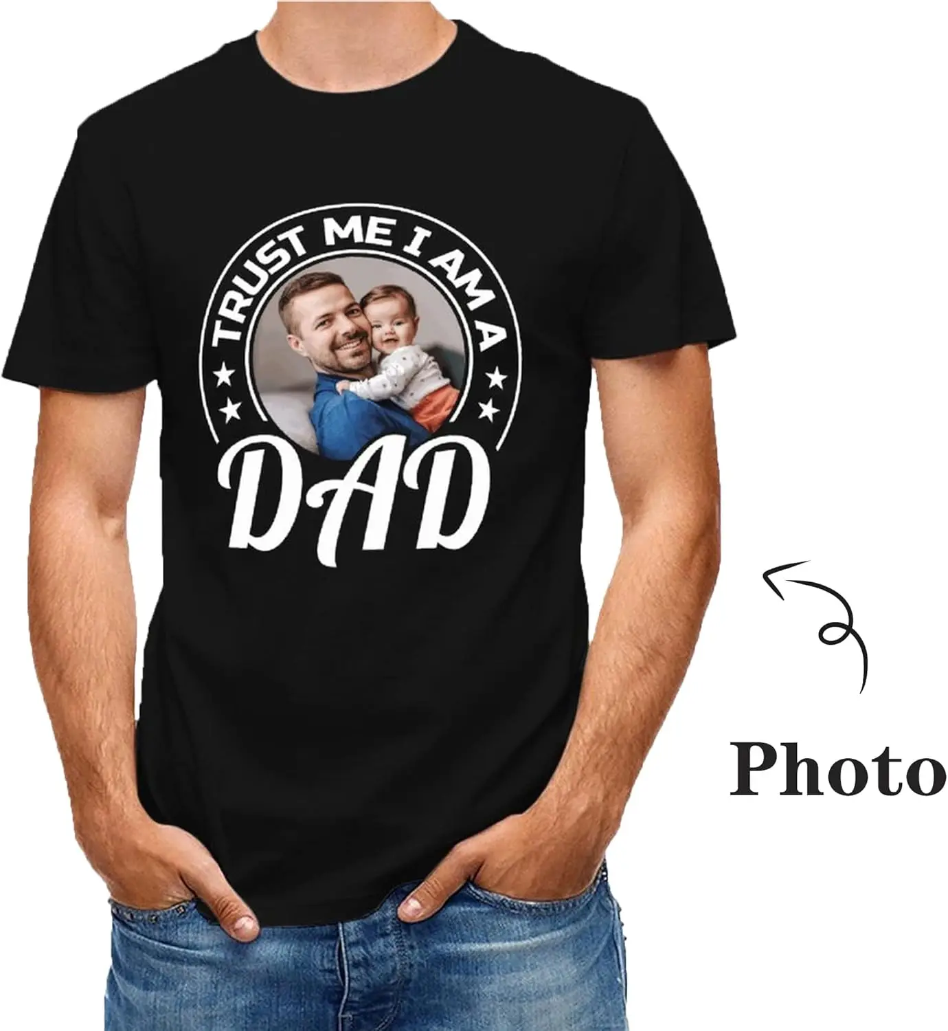 Dad Shirts Gift for Father's Day Custom T-Shirts for Men Personalized Shirts with Photo Gift for Dad Black Men