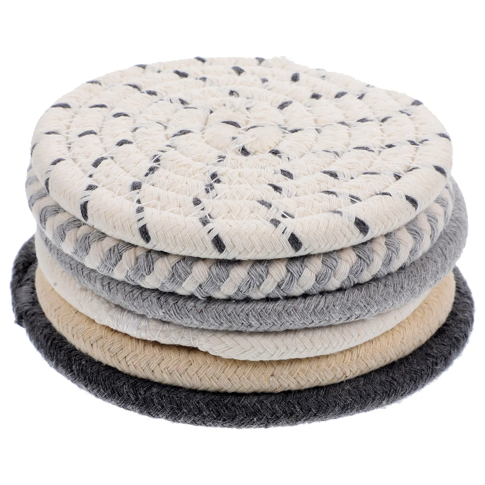 

6Pcs Cotton Woven Coasters Round Drink Pads Heat Resistant Table Protection for Living Room Dining Coffee Table Use