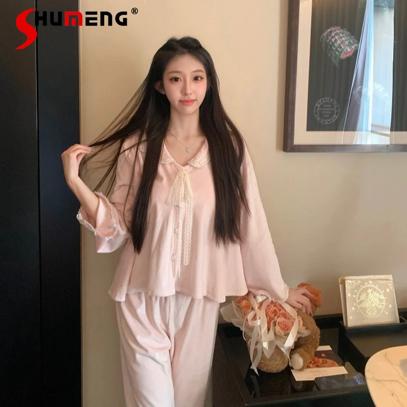 

Fleece Velvet Pajamas for Women Autumn Winter Style Pure Desire Home Wear Set Female Japanese Style Sweet Pink Sleep Suits