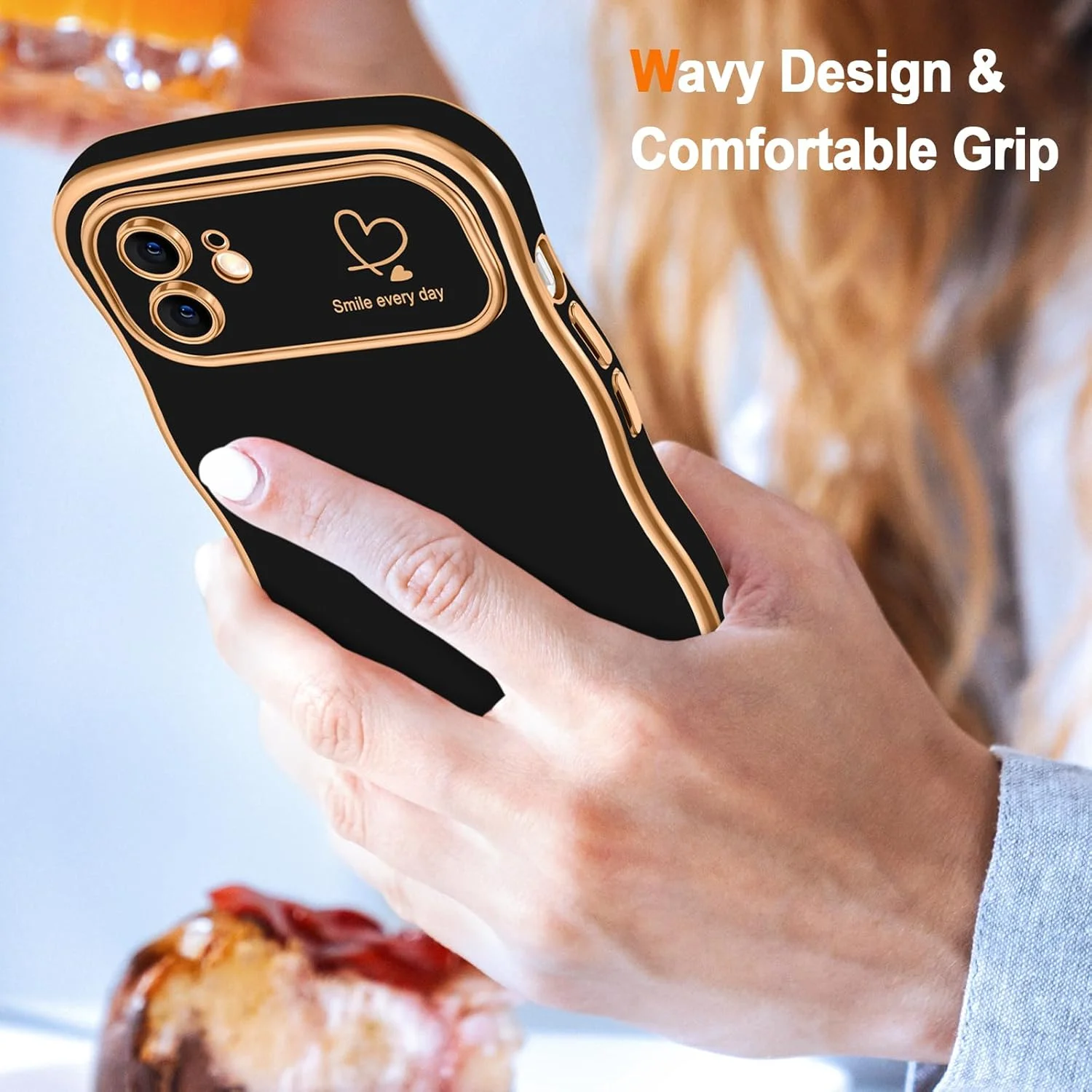 for  14  Max Case Cute Curly Wave Frame Shape Phone Cases, Thin Slim Luxury Plating Wavy  Soft TPU Bumper Shockproof Rubber Prot