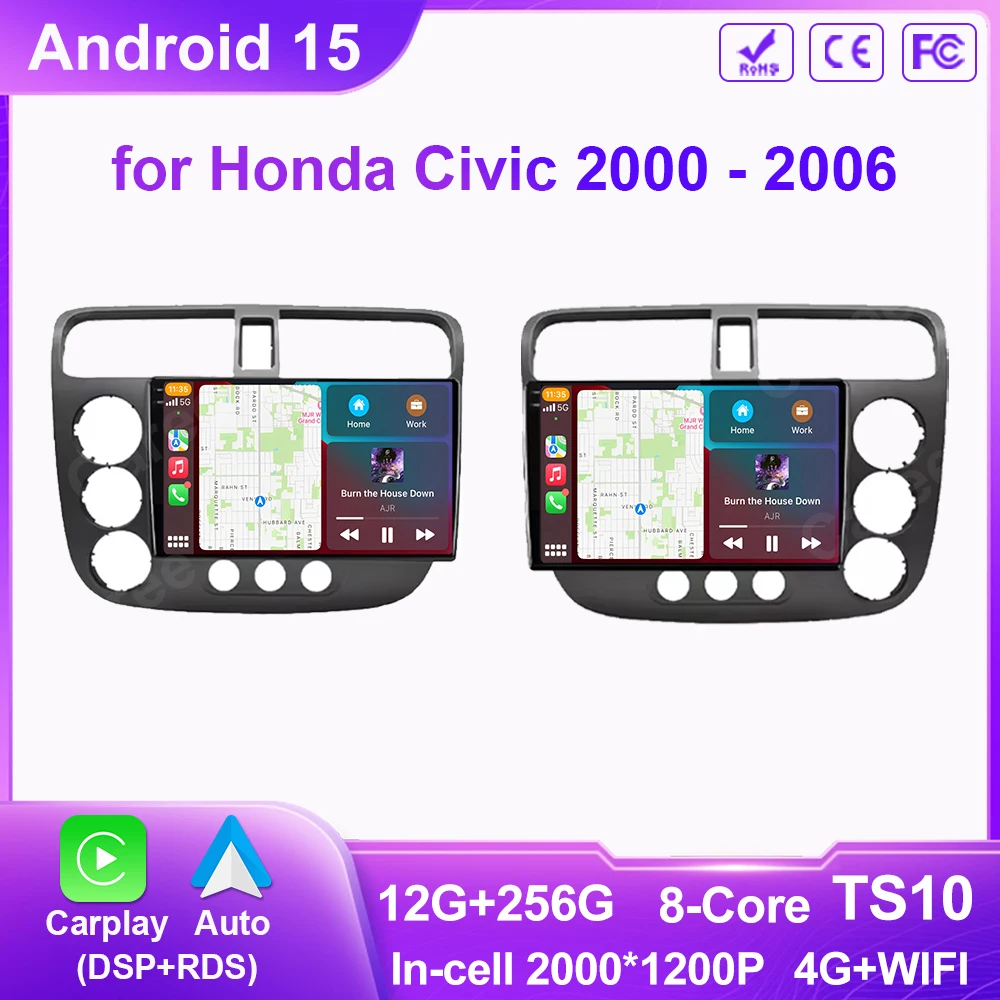 

Android Car Radio Multimedia Player for Honda Civic 2000 - 2006 GPS Navigation QLED Touch Screen WIFI 4G Bluetooth No 2 din din
