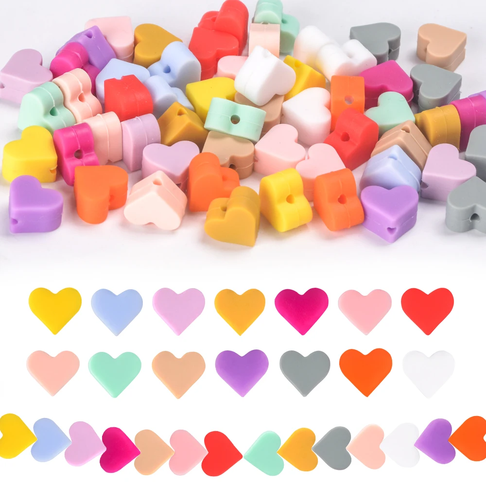 LOFCA 20PCS Silicone 12mm Heart Beads For Jewelry Making To Make Bracelets DIY Necklace Jewelry Accessories For Baby Teething