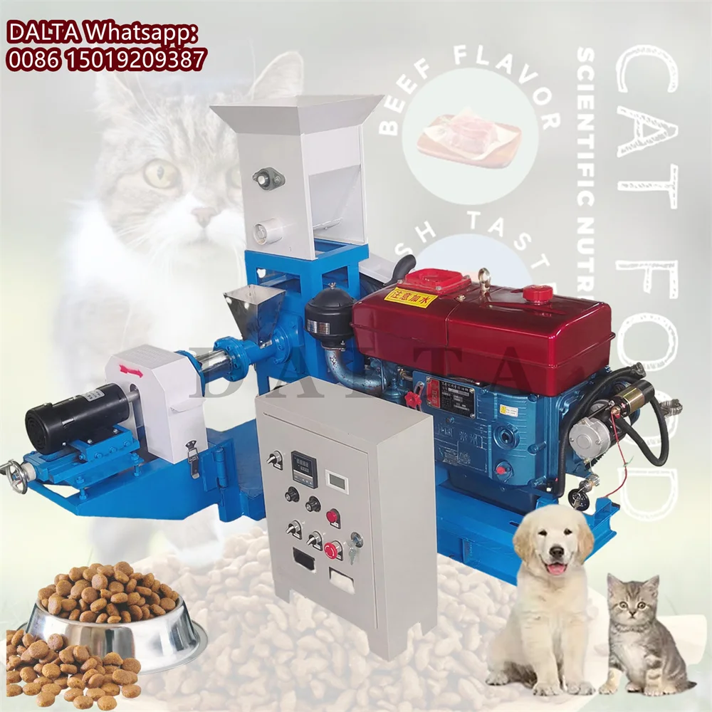 40-200KG/H Diesel Engine Pet Food Processing Machines 15-30HP Floating Fish Feed Pellet Extruder Cat Dog Feed Pellets Maker