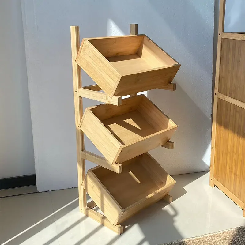 

Bamboo storage rack, adjustable home box, wooden three-layer rack, floor rack