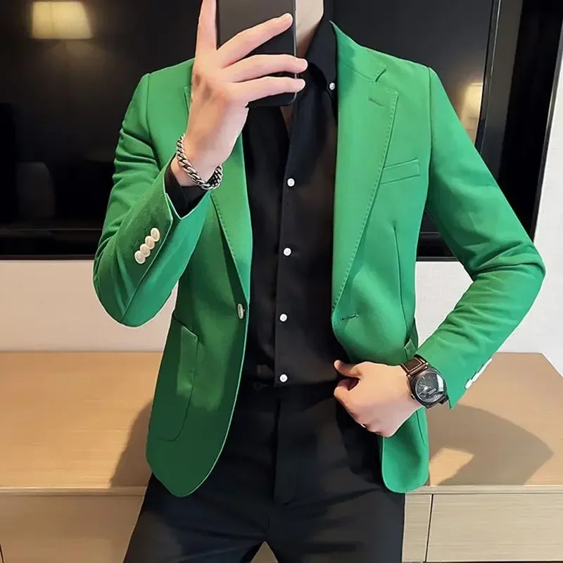 Short Single Breasted Cropped Jacket for Men Yellow Man Suits and Blazers Coats Fashion 2024 Elegant Fashionable Clothing New In