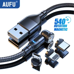 AUFU-540 회전 마그네틱 케이블 마이크로 USB c형 케이블, 아이폰 14 안드로이드 고속 충전 자석 충전기 전화 케이블 와이어 코드