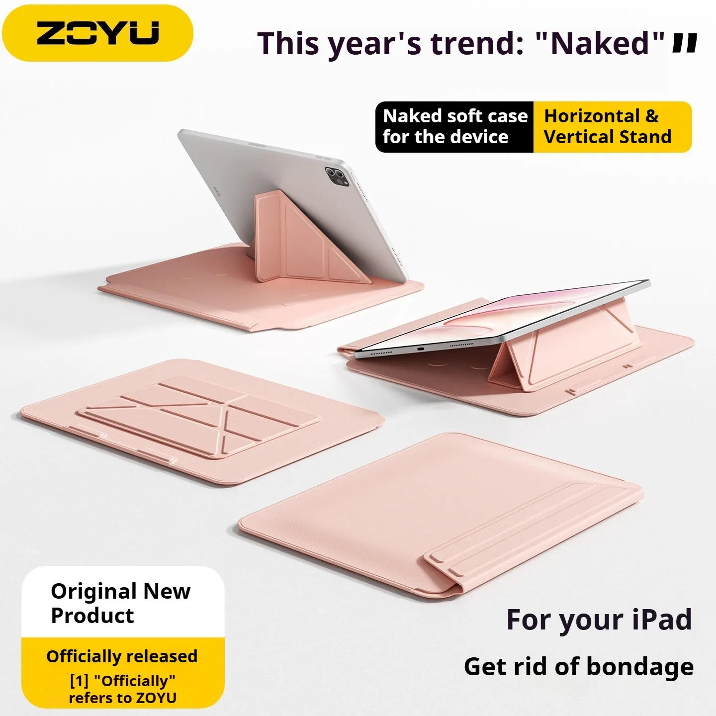 ZOYU for iPad A16 11/10th Gen Y-Fold Stand, iPad Air 11 4/5/6/7/8th Pro 11 12.9 13 Mini 8.3 A17 Pro Light Anti-Fall Inner Bag