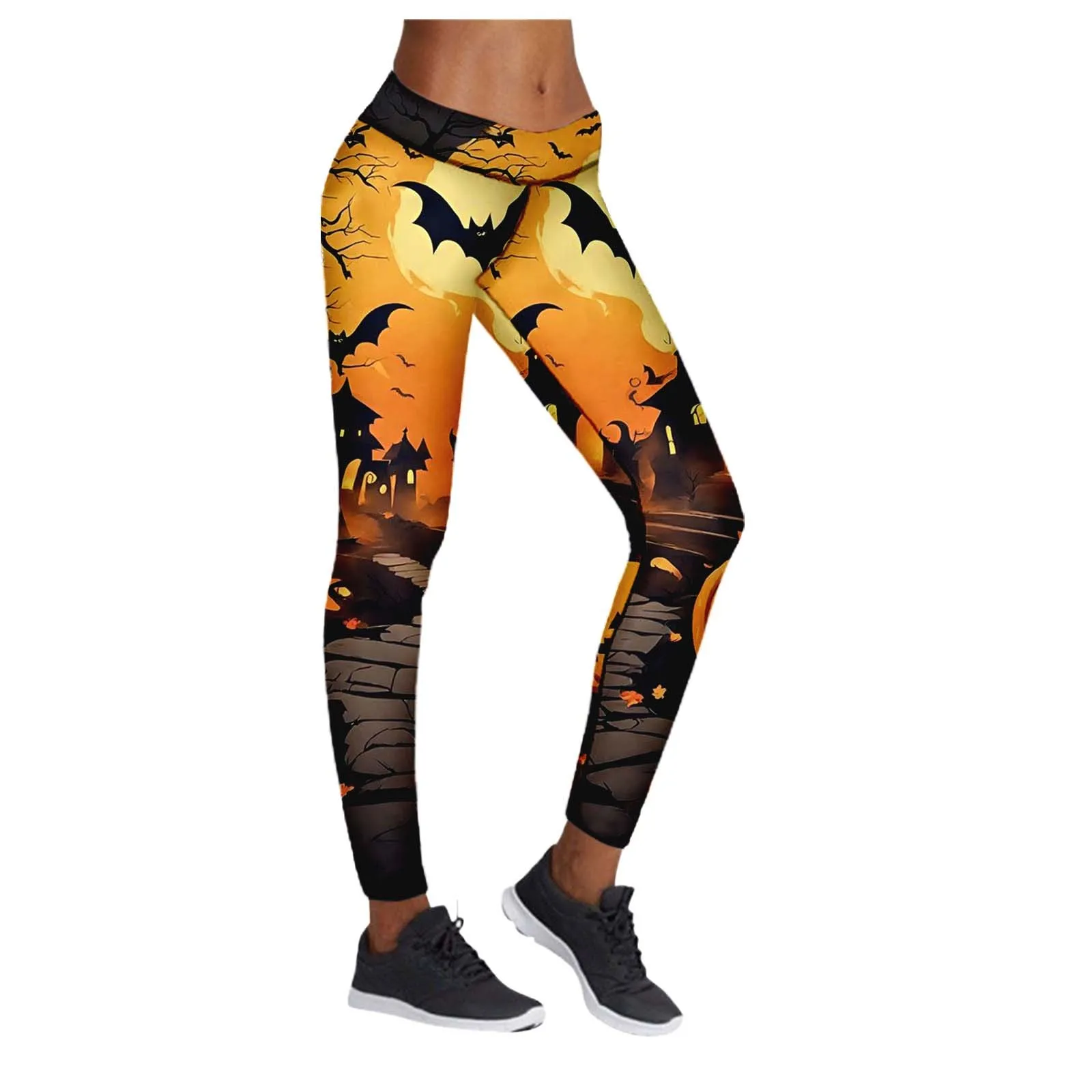 Women\'s Sexy Workout Casual 3d Printed Pants Pumpkin Terror Skull Halloween Trousers Slim Leggings Fashion High Waist Long Pants