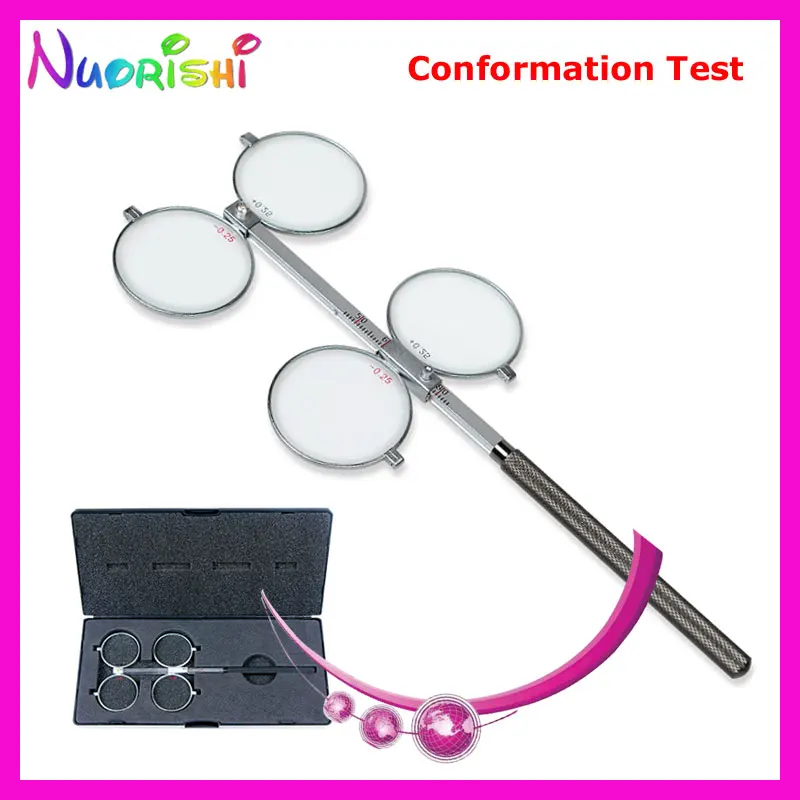 

Ophthalmic Adjustable PD Scale 4-lens Metal Copper Confirmation Test Flipper With Black Plastic Hard Case E04-3006