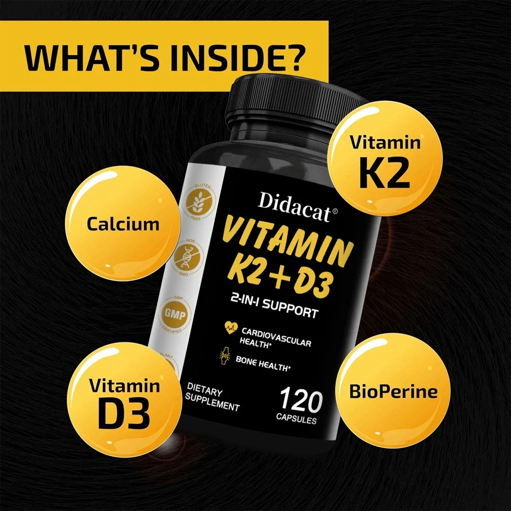 Vegetarian Vitamin D3 + K2 Capsules Improved Calcium Metabolism Bone Health Heart and Immune System Support Vitamin K and D