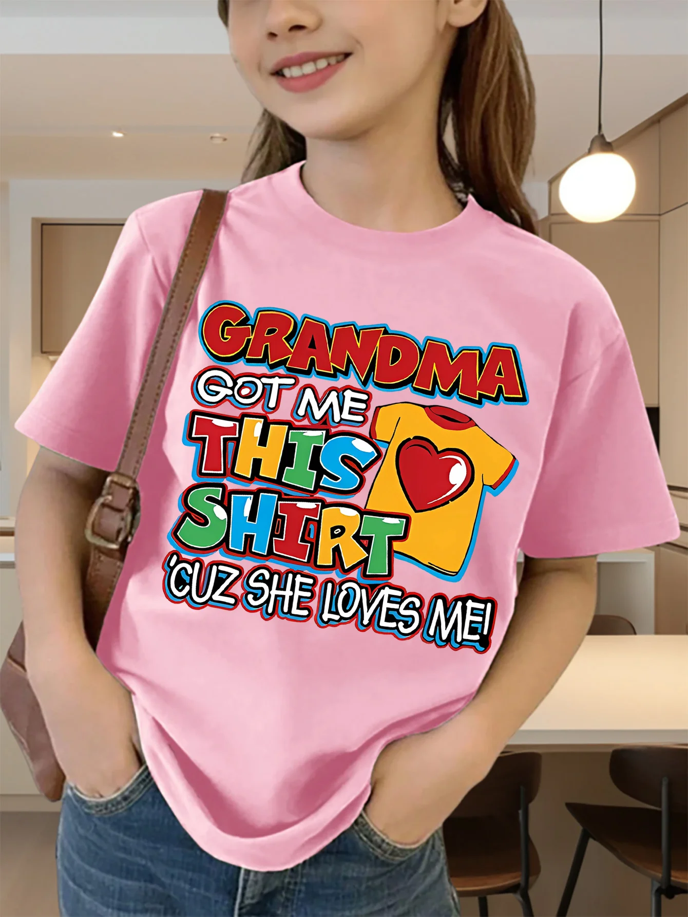 Cute Grandma Letter Heart Print Graphic Kids Tee Boys Girls Family Matching Cotton Crew Neck Short Sleeve Soft Summer Tee