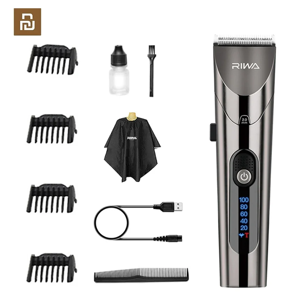 

Youpin RIWA Hair Clipper Professional Electric Trimmer For Men With LED Screen Washable Rechargeable Men Strong Power Steel Head