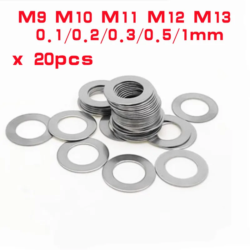 20PCS DIN988 M9 M10 M11 M12 M13  thickness 0.1mm 0.2mm 0.3mm 0.5mm 1mm Stainless steel Flat Washer Ultrathin gasket Thin shim