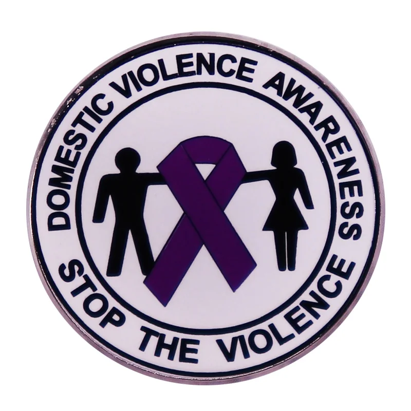 Domestic Violence Awareness Stop The Violence Badge Purple Ribbon Brooch