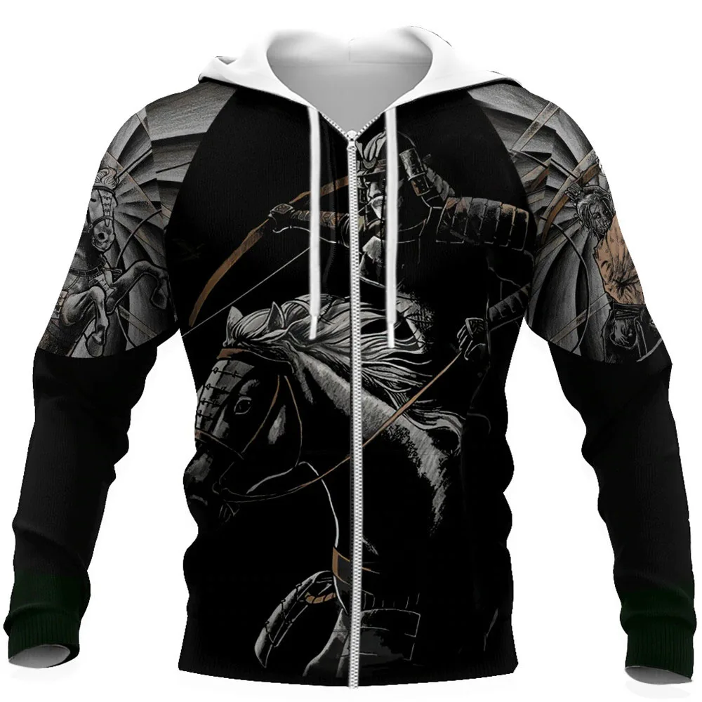 

HX Fashion Zip Hoodies Japan Sakura Samurai Cavalry 3D Grapnic Hoodie Casual Pockets Sportswear Hip Hop Tops Men Clothing