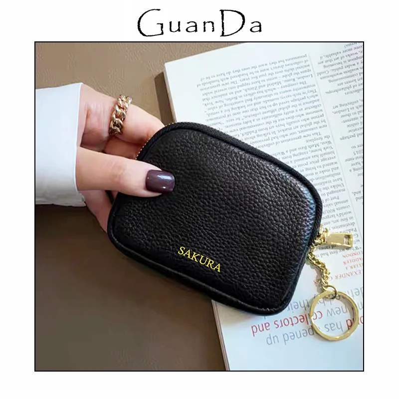 

Fashion Luxury Design Key Chain Coin Purse Portable Versatile Casual Woman Man Card Holder Zipper Cowhide Custom Name Key Wallet