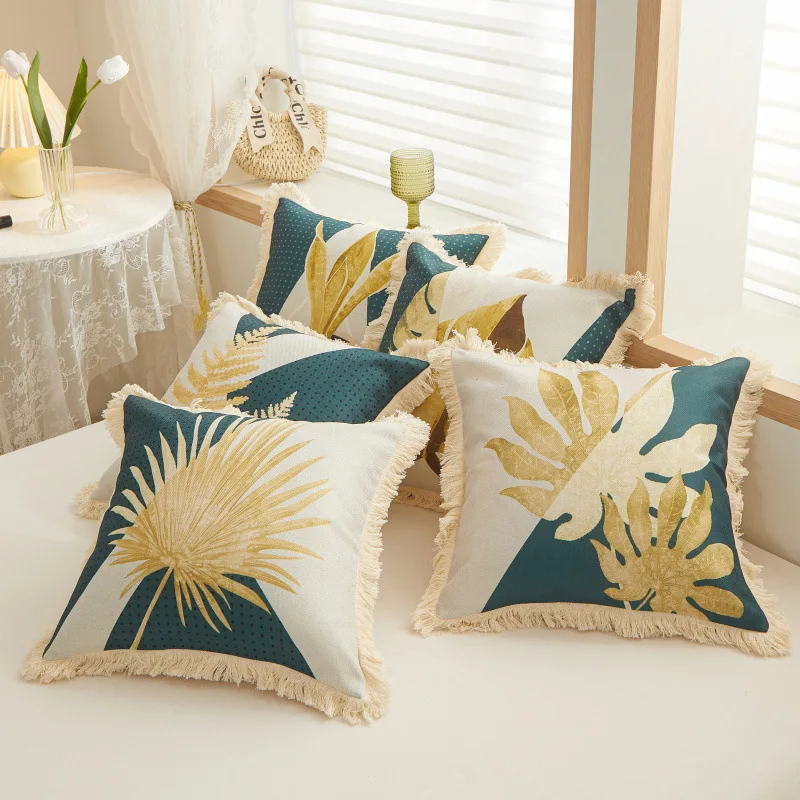 

45X45cm Throw Cushion Cover New Fashionable Tassel Gold Leaf High-end Living Room Bedroom Sofa Comfortable Pillow Case Cover