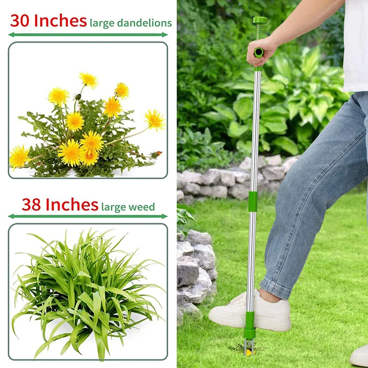 39inch Weed Puller Stand Up Manual Weed Removal Tools Long Handle Weeder Hand Tool Stainless Steel Claw for Lawn Yard Garden