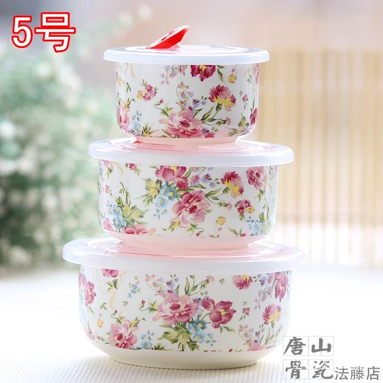 

Three-piece Set, Red Flower Designed, Fine Bone China Lunchbox, Termal Lunch Box Japanese Style, Porcelain Food Box for Kids