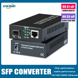 EWIND SFP Fiber To RJ45 Media Converter SFP 10/100/1000M Ethernet Converter Transceiver with Optical Module SC Port 20KM/40KM