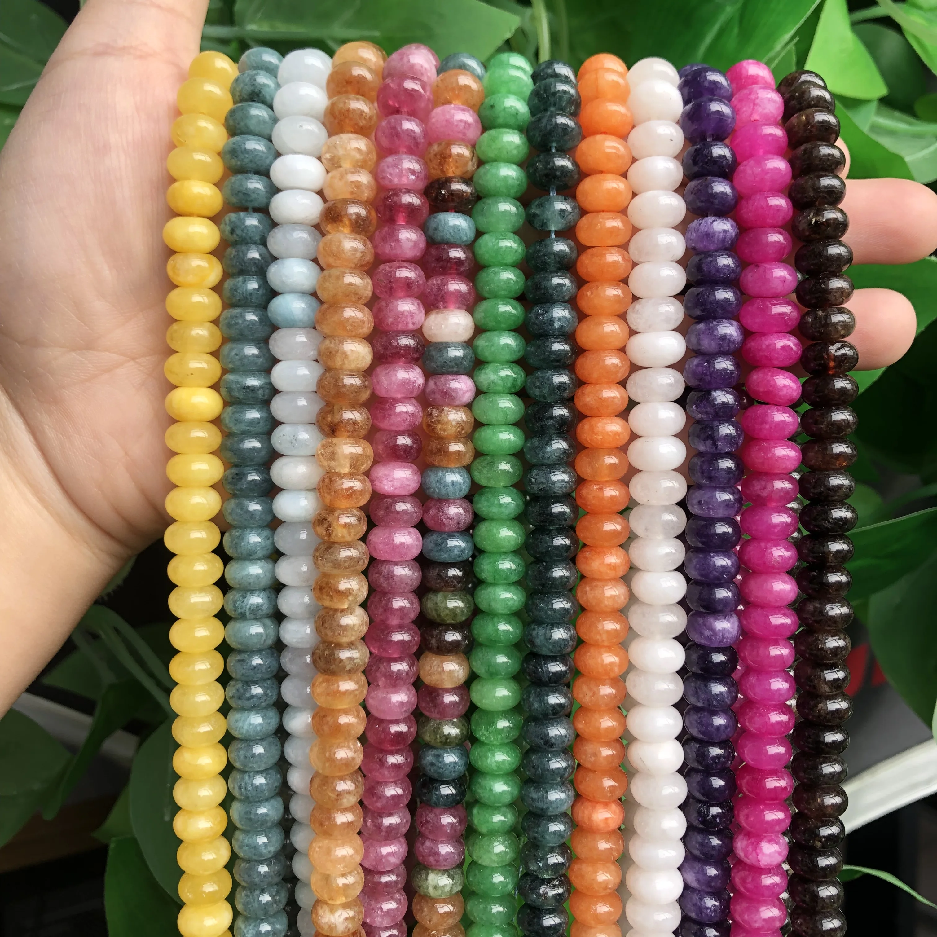 5x8mm Naturstein-Rondellperlen aus Turmalin, Citrin, Angelit, Tigerauge, Abakus-Quarz, Lose Perlen für DIY-Armbandherstellung – Detail 1