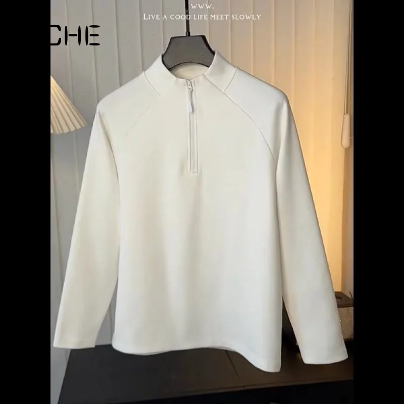 QICHE Men T-shirt 2026 New Japanese Casual Top, Men Solid Half Zip Dralon Basic Versatile Long Sleeve Base Tee, Men Clothing