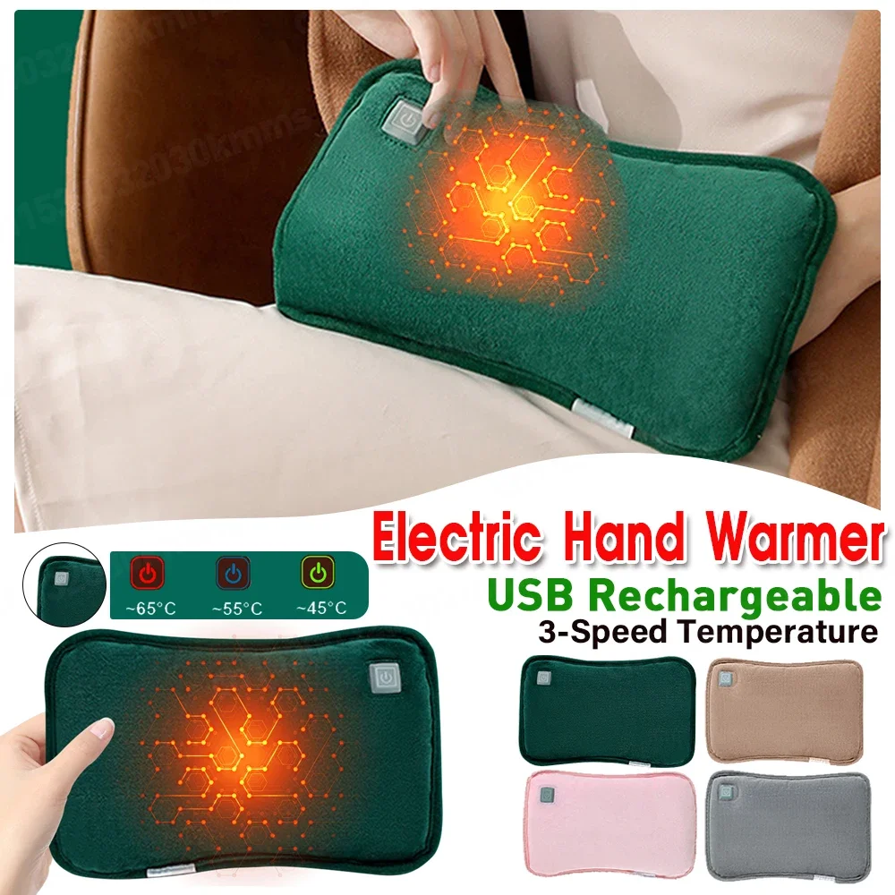 

Электрическая 3-уровневая сумка для горячей воды с перезаряжаемым USB, теплый карман для рук, мягкая зимняя грелка для рук, многоразовая бутылка для горячей воды