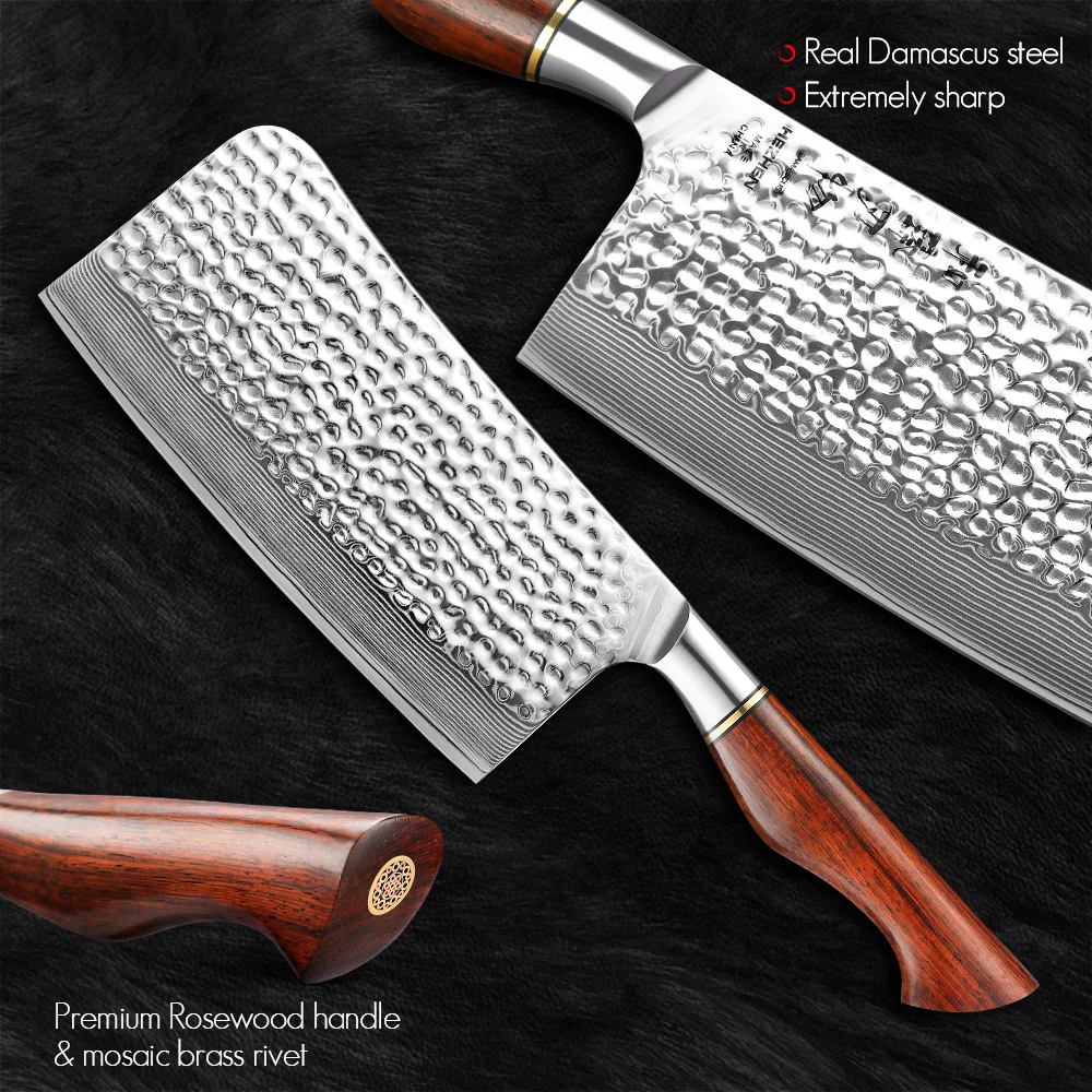 HEZHEN 7 Inch Bone Chopper Kitchen Knife Professional Customize 67 Layers Damascus Steel Cooking Tools With Rosewood Handle