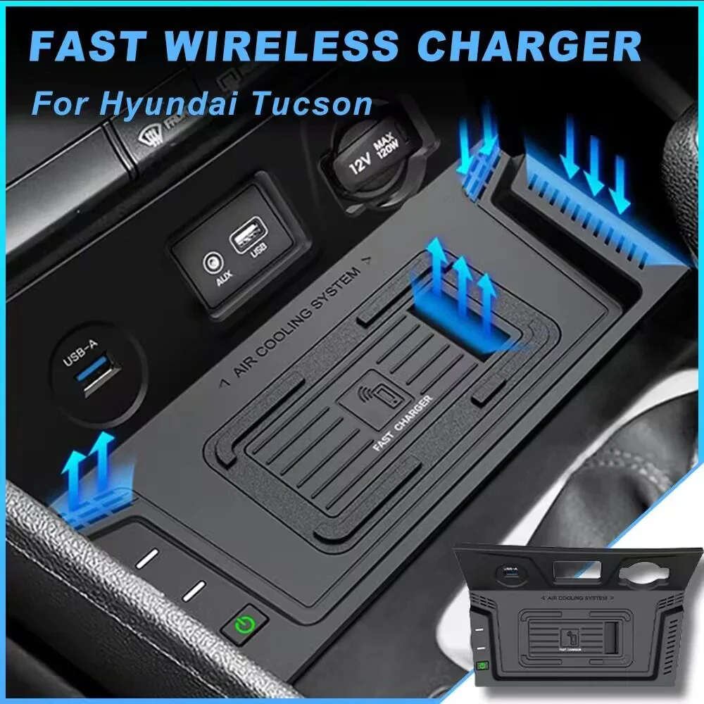 Fast wireless charging pad For Hyundai Tucson 2015-2018 phone charger mount mobile holder usb port quick charge accessories