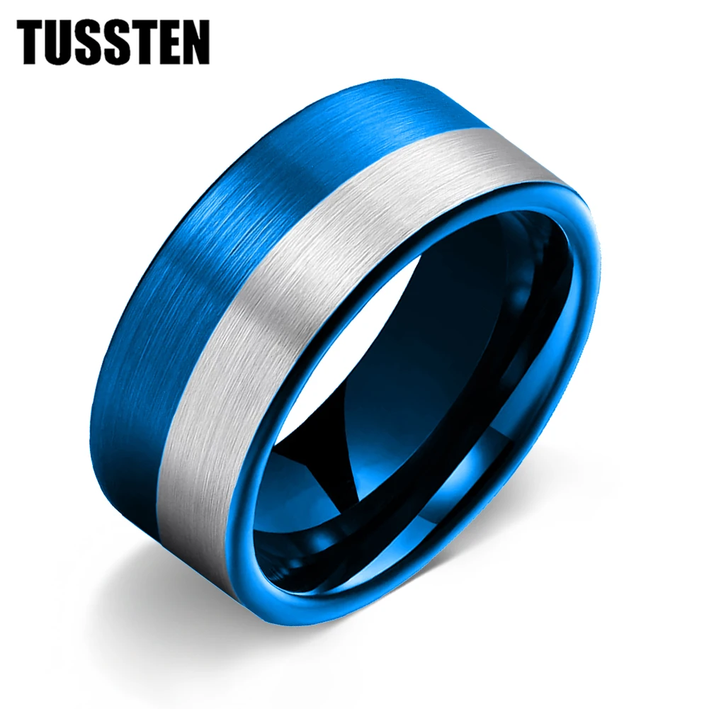 

Dropshipping TUSSTEN 6/8/10/12MM Super Men Ring Women Black Blue Tungsten Wedding Band Pipe Cut Brush Finish Comfort Fit