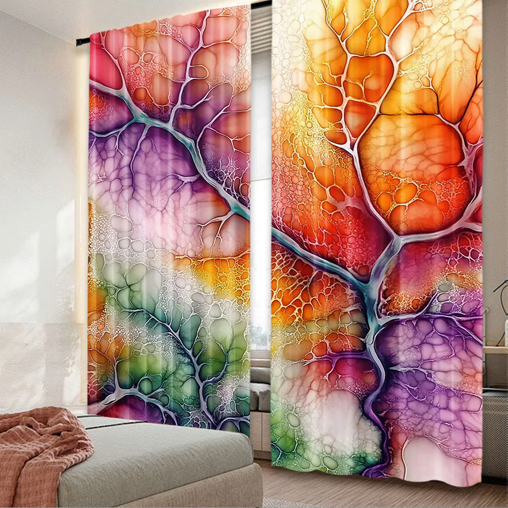 2Pcs Colorful Curtain Abstract Scene Of Branches Featuring Jumble Tone Sky Atmosphere Suitable For Bedroom Bathroom Dining Room