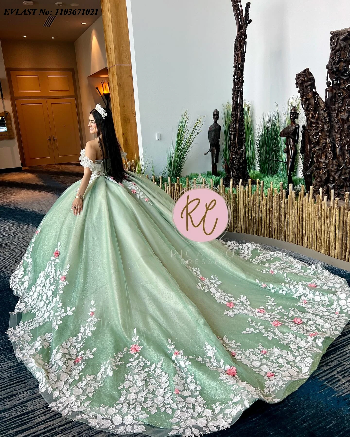 EVLAST Customized Mint Green Quinceanera Dress Ball Gown 3D Flowers Lace Applique Beading Corset Sweet 16 Vestidos De Anos SQ355