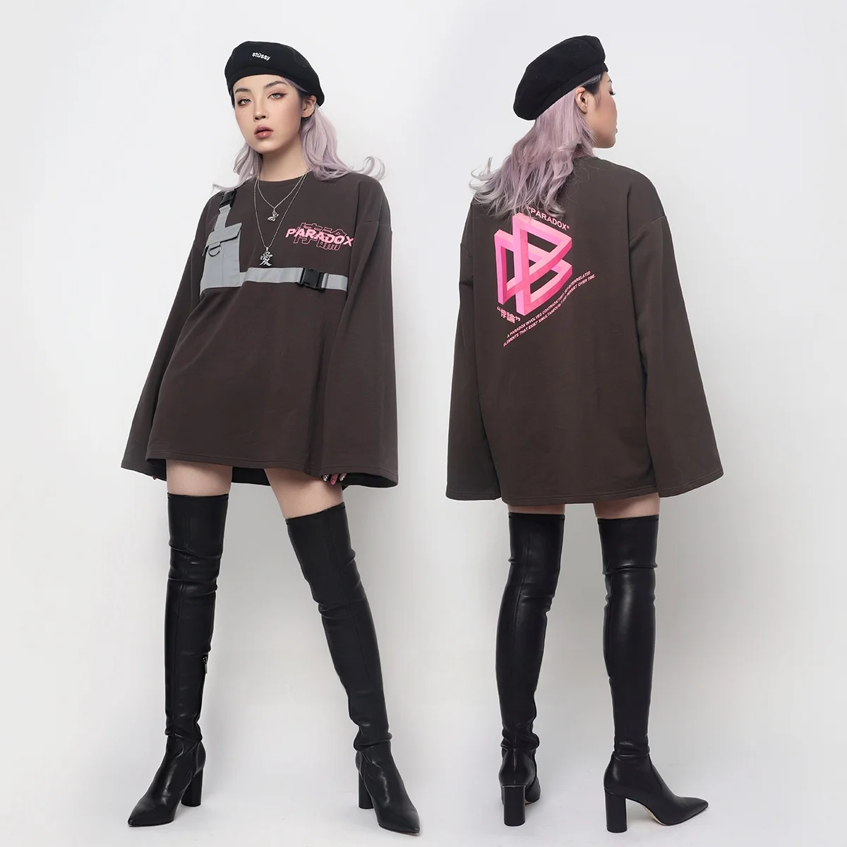 

EOH Original Design Pax Reflective Print Loose Long Sve round Ne Sweatirt Spring Autumn Street Sle Women's Top